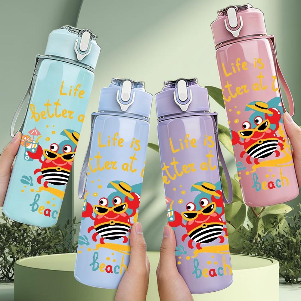 1PC Life Is A Beach Summer Holiday Print 750ml Color Plastic Sports Water Bottle Leakproof Flip Straw Lid Suitable for Sports Office Home Use