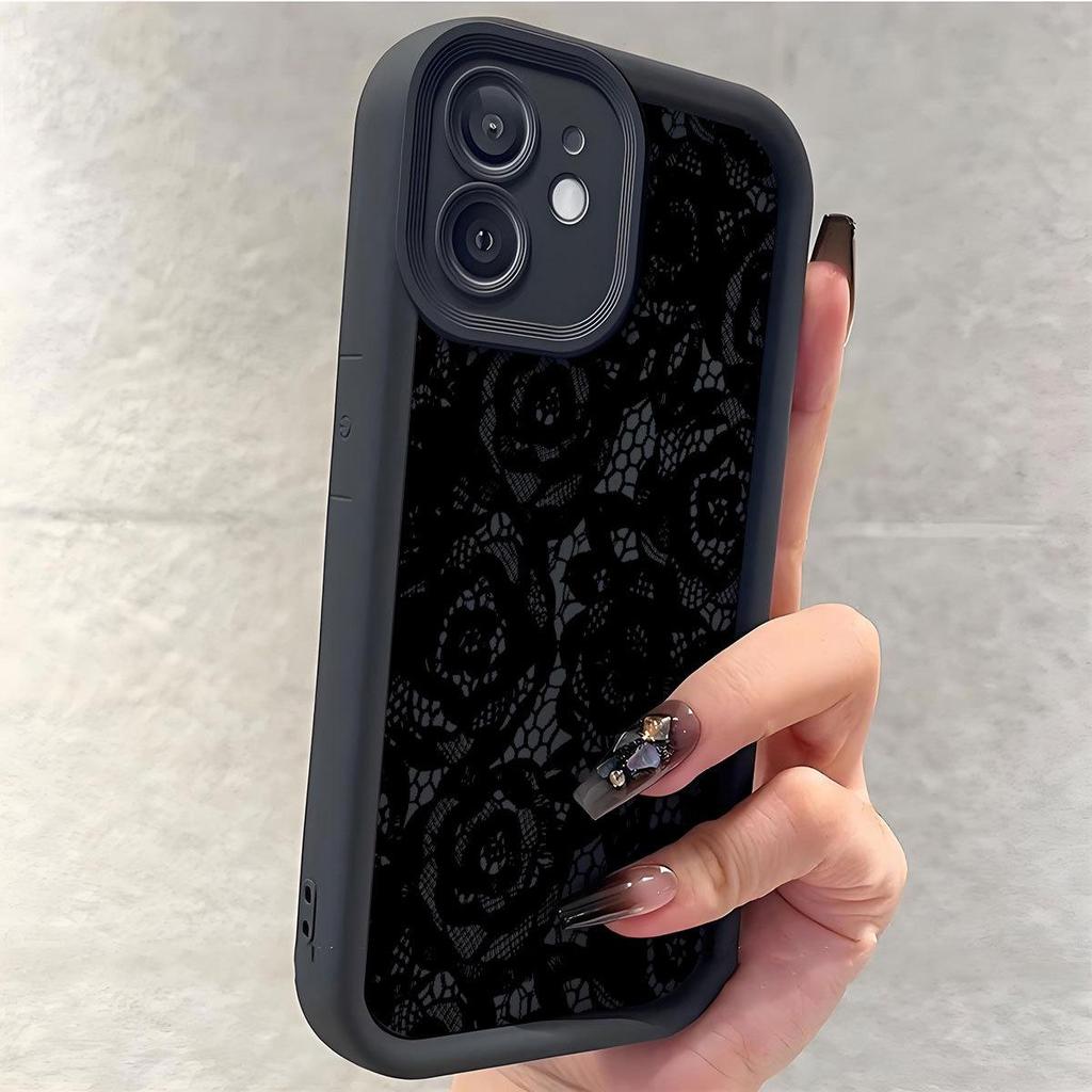 Черный Кружевной Желобок Чехол-Защита для iPhone 14/15/16/17 Pro Max