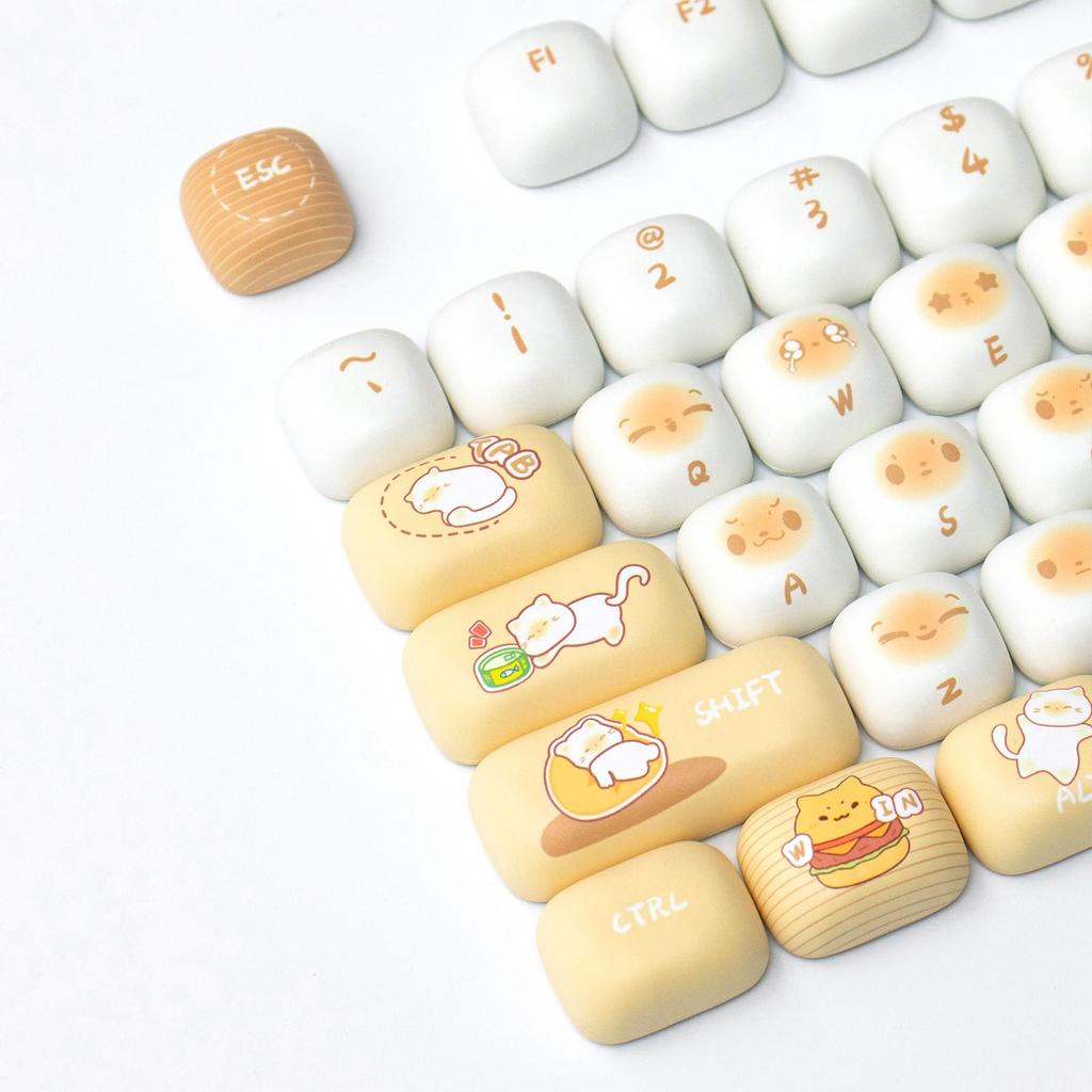 137 Key PBT Cute MOG Profile Keycaps Yellow Circle Keycap Set for Cherry MX Gateron Switches Mechanical Keyboard 60% 65% 70% 100% (Bread Cat)