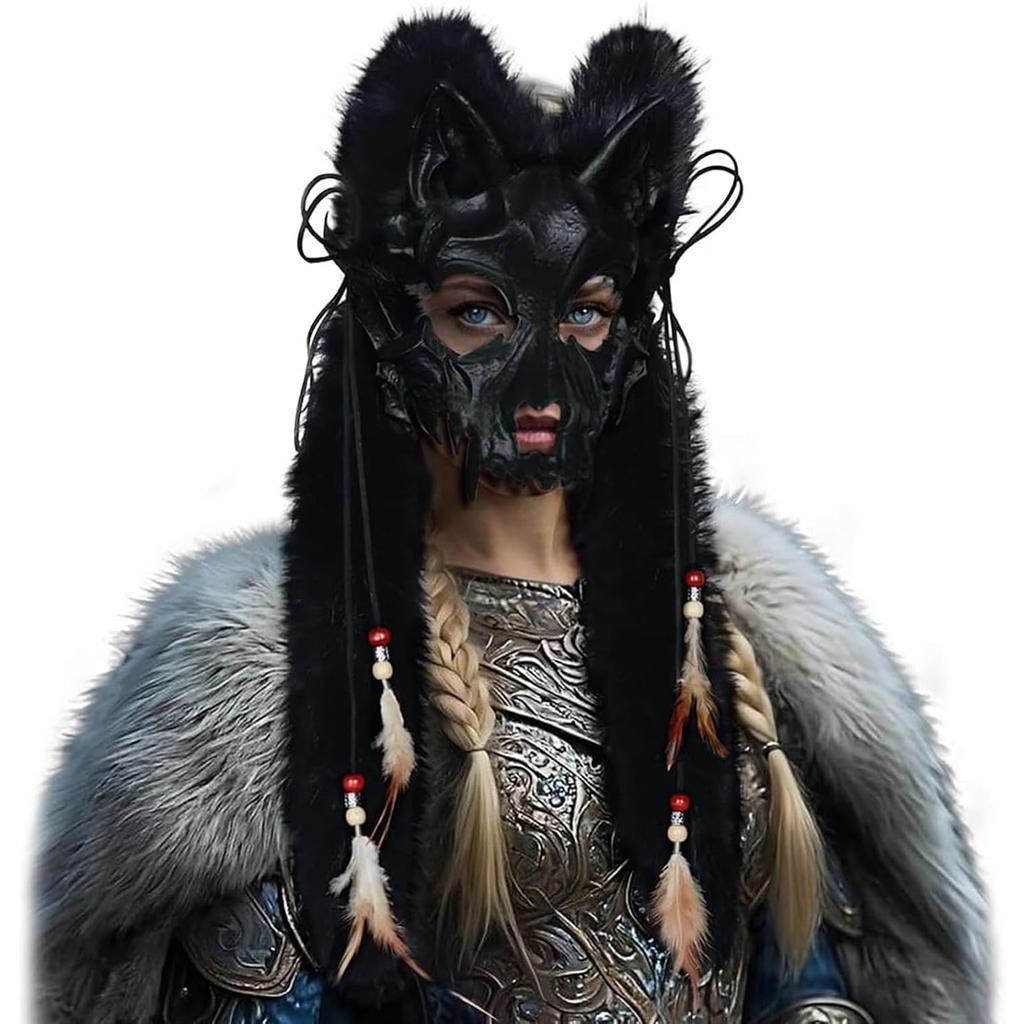 Маска Голова Волка Животное Меховая Шлем Викинга Воин Оборотень Хэллоуин Косплей Костюм Череп Кость Маска с Ушами Лисы