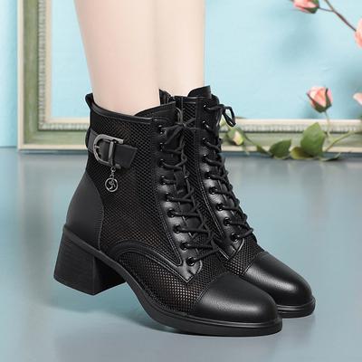 Дышащие модные сетчатые кожаные ботинки с вырезом, женские босоножки на платформе, летние повседневные ботинки на высоком каблуке