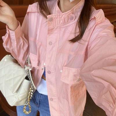 Женская куртка больших размеров с коротким стоячим воротником, повседневная куртка большого размера на пуговицах, дышащая повседневная рубашка с защитой от солнца