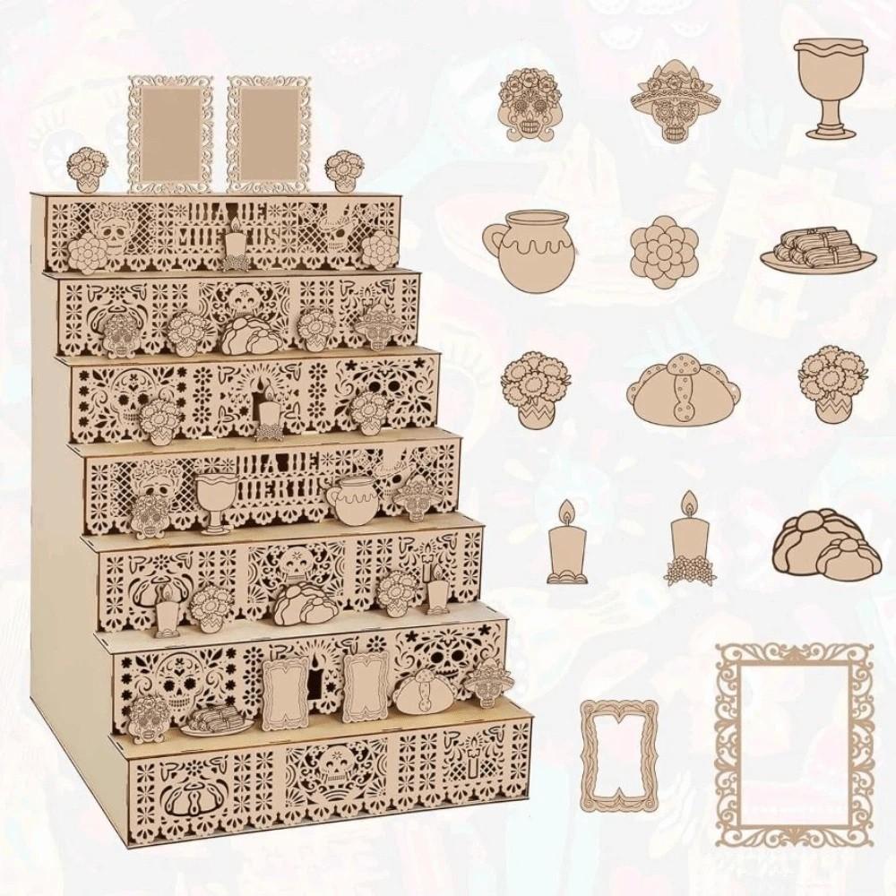 DIY Mexican Dead Shadow Box Skulls Candles Memorial Display Box Home Decor