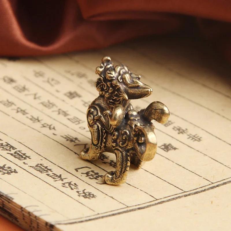 Chinese Style Brass Qilin Dragon Statue Figurine, Wealth Prosperity Luck, Vintage Ornaments for Home Decoration, 1Pc