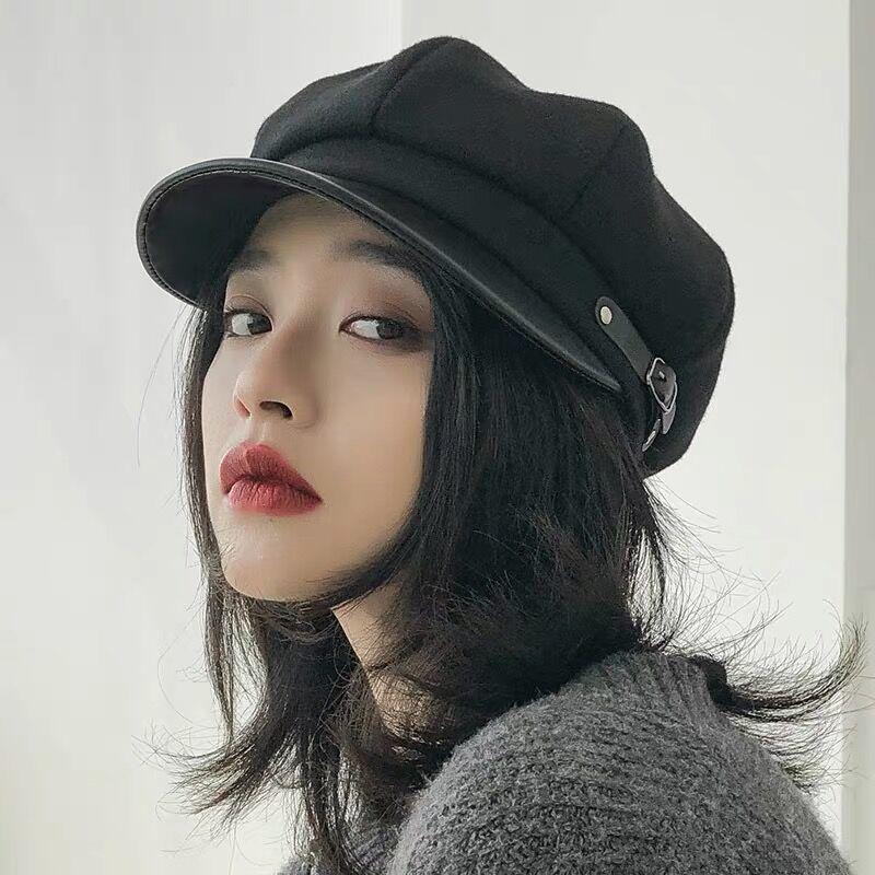 Women's Wool Beret: Fashionable Korean-Style Duckbill Hat, Warm and Stylish Octagonal Design for Autumn and Spring