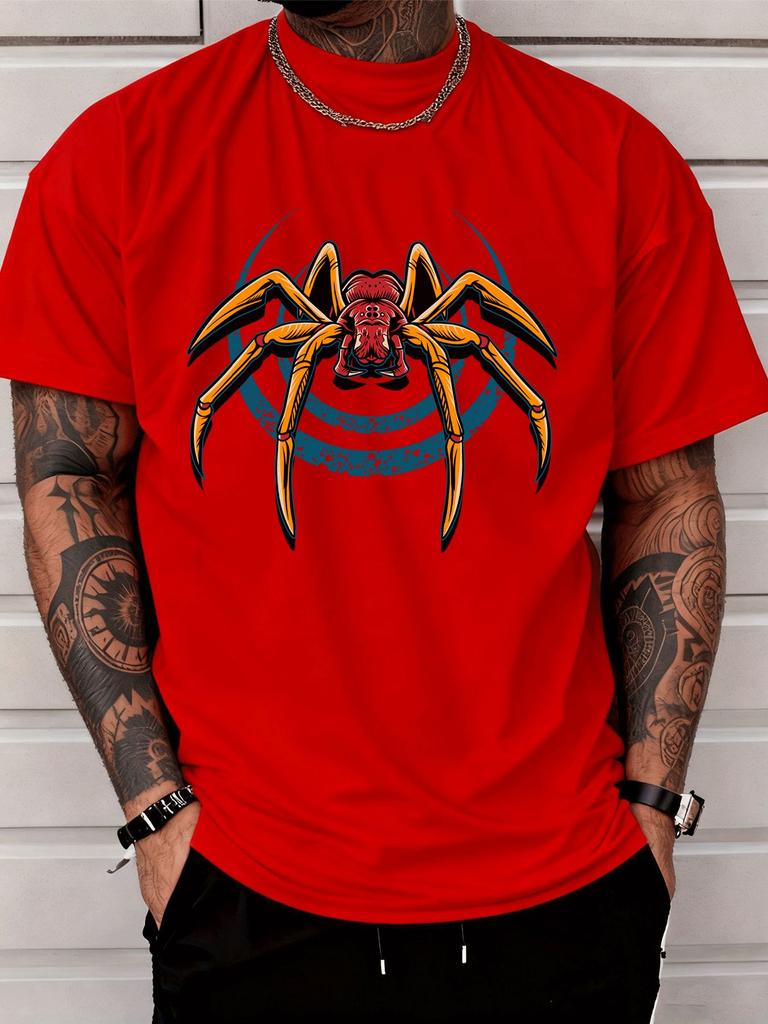 Deep Navy Unisexs Loose Cotton Tshirt Classic Big Spider Circular Art Print Crew Neck Teen Daily Casual Summer Short Sleeve Tee