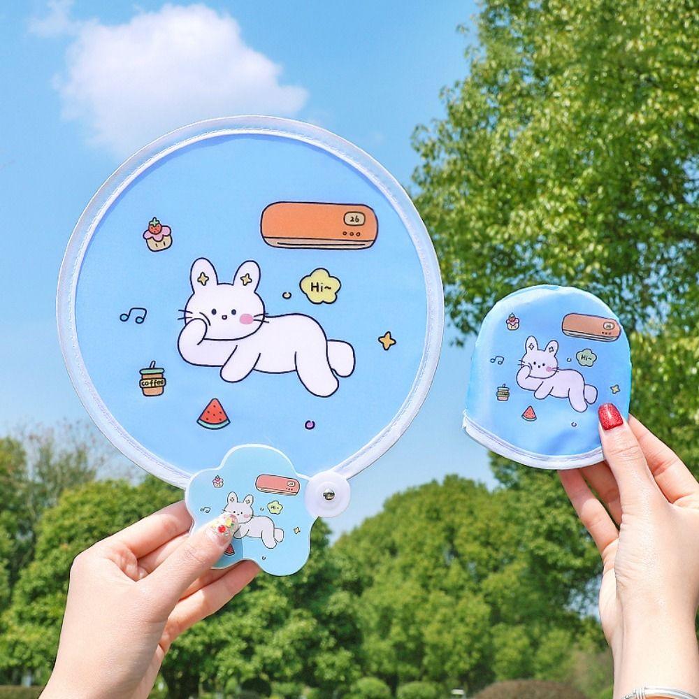 Cartoon Folding Fans Round Beach Lawn Hand Fan Flying Disc Fans  For Beach Lawn