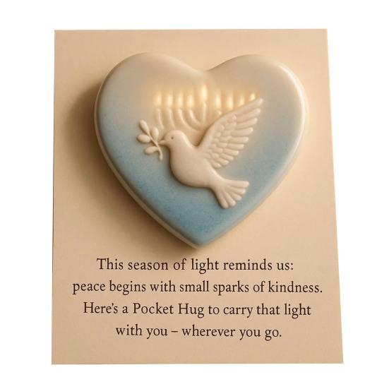 Ханукальный карманный обнимашка с позитивной карточкой Эмоциональная поддержка Любовь Сердце Голубь Дрейдл Звезда Менора Карманный жетон Украшение Вдохновляющее ободрение