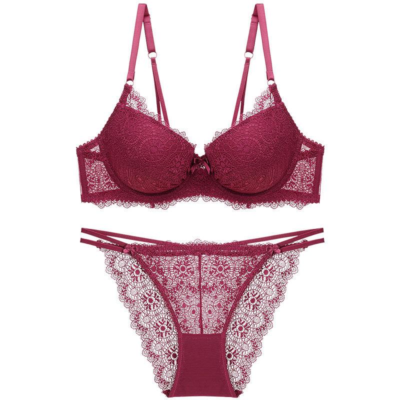 A B C Cup Bra Women's Underwear Sexy Lace Bra Deep V Push-up Bra Adjuster Bra Set