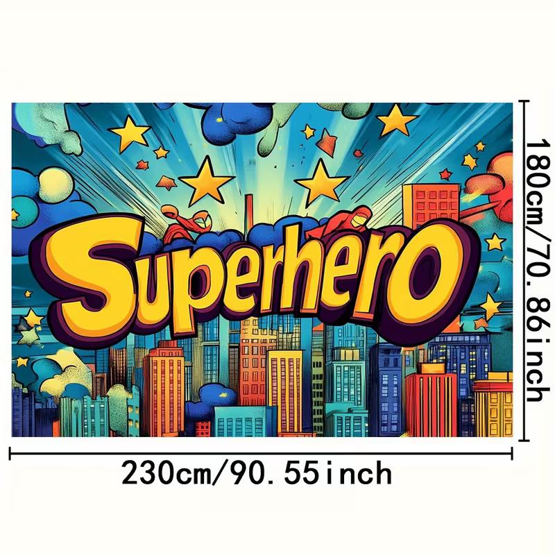 2D Cartoon Superhero Star Backdrop for Superhero Theme Party Photo Booth