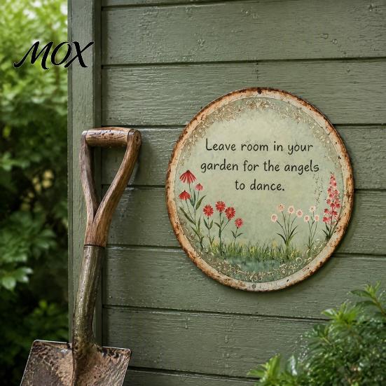 Artistic Yard Ornament Round Garden Metal Sign, Retro Distressed Iron Wall Decor, Weather Resistant Vintage Style Plaque Art for Outdoor Courtyard