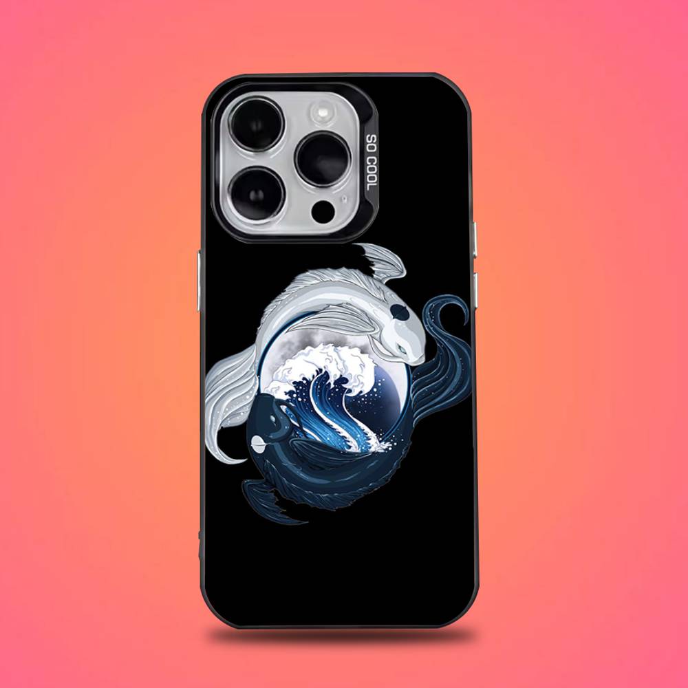 Koi Fish Yin Yang Phone Case For iPhone 16,15,14,13,12,11,Mini,Pro,E,SE4,XS,MAX Black Candy Matte Cover
