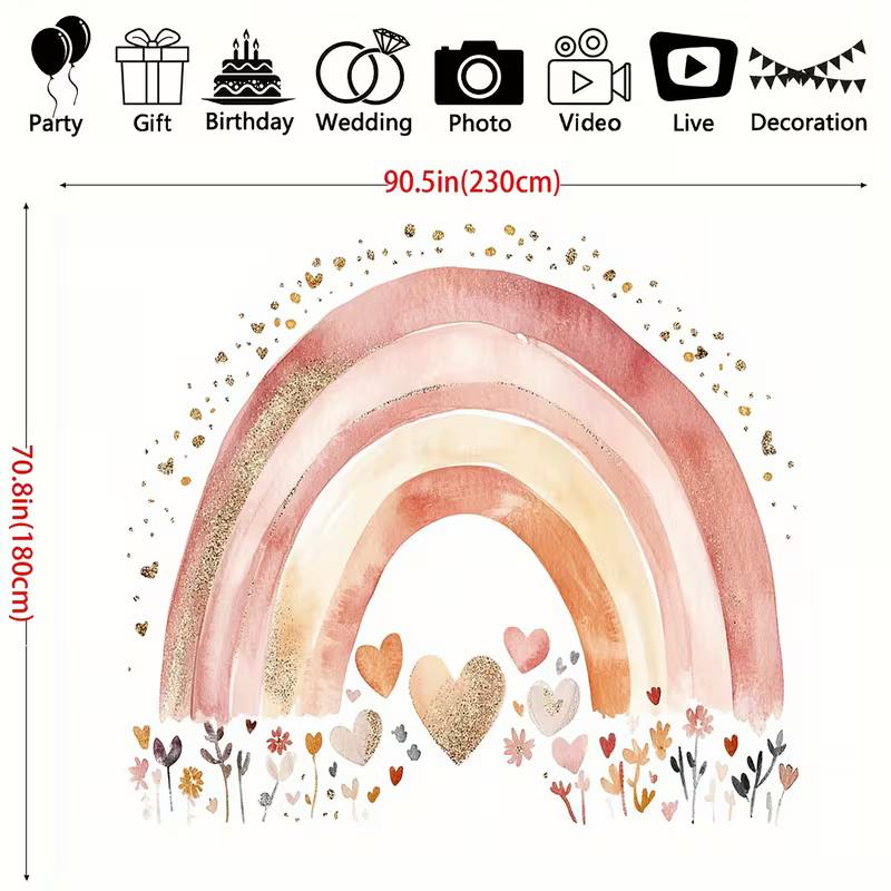 2D Pastel Boho Rainbow Backdrop, Watercolor Rainbow Photography Background for Newborn & Family Shoots