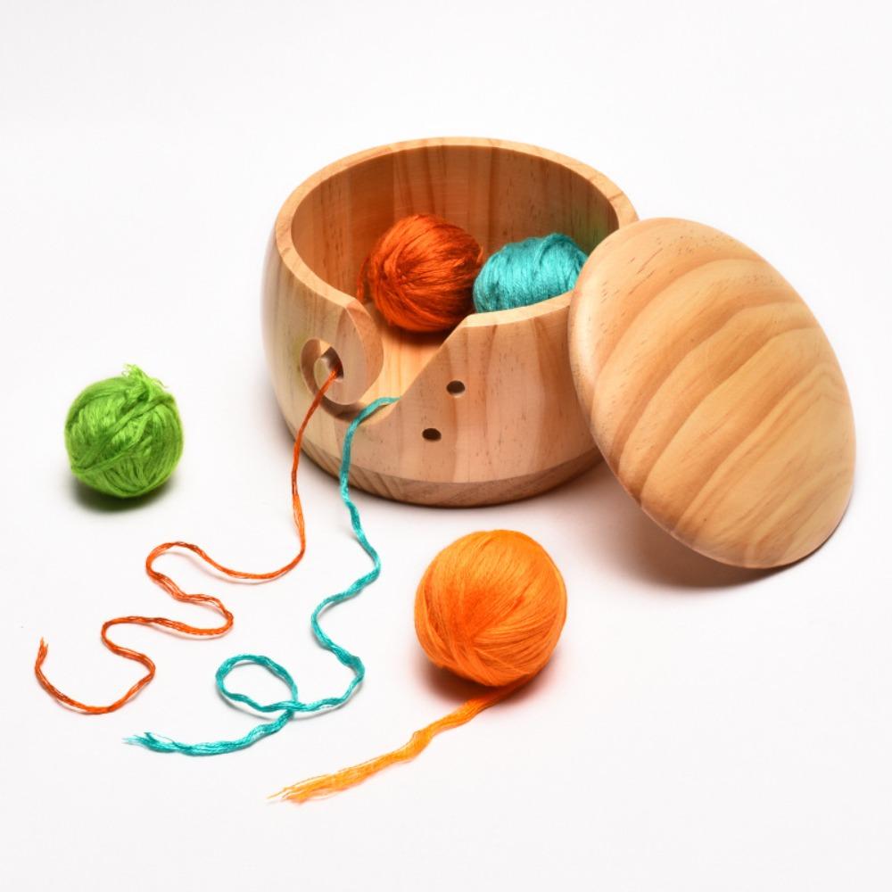 Knitting Crochet Weaving Tool Wooden Yarn Bowl Wool Holder Organizer Woolen Knitting Storage Basket