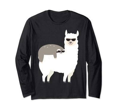 Ленивец едет на ламе Смешной любитель ленивцев Любитель лам Подарок Футболка с длинным рукавом