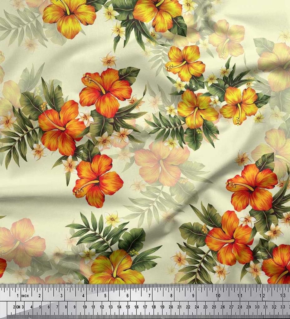 Soimoi Японская креп-сатиновая ткань с цветочным принтом и листьями, тропическая ткань, принты по метрам, 42 дюйма