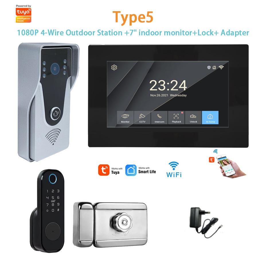 WIFI TUYA 4-проводной 7-дюймовый сенсорный экран 1080P HD IP65 Водонепроницаемый PIR Детекция движения Ночное видение Умный домофон Видеодомофон