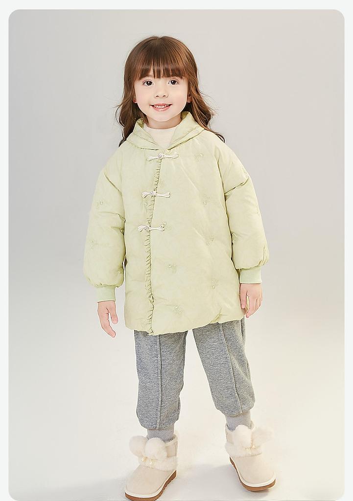 [Counter style Chinese style diagonal down jacket] Winter warm, medium long windproof, fashionable and versatile coat for infants and young girls