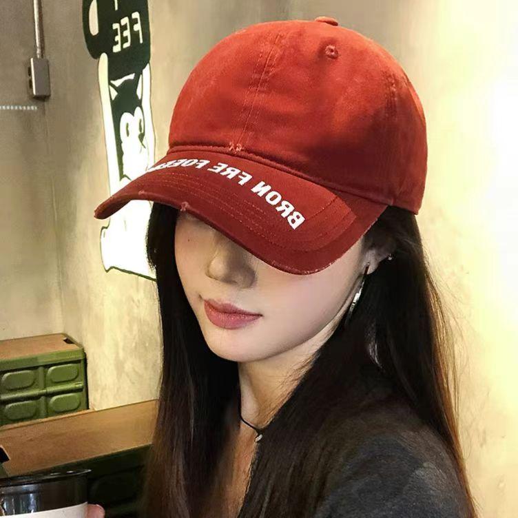 Camouflage Brim Embroidery Letter Baseball Cap Female Vintage American Soft Top Wide Brim Big Head Circumference Shade Cap