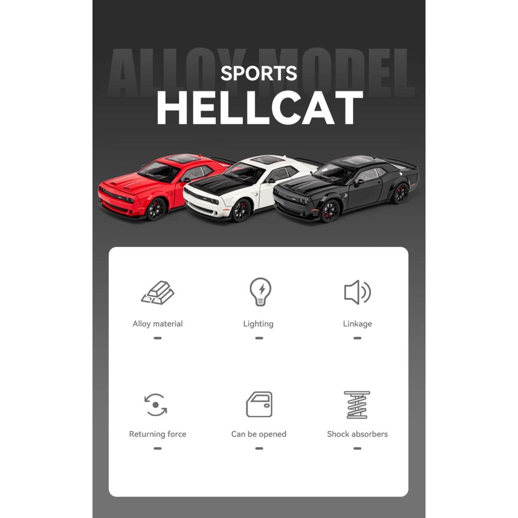 1/24 Dodge Challenger Hellcat Redeye Металлическая литая модель автомобиля Игрушка-украшение с высокой степенью детализации Звук и свет Оттянуть назад Праздничные подарки
