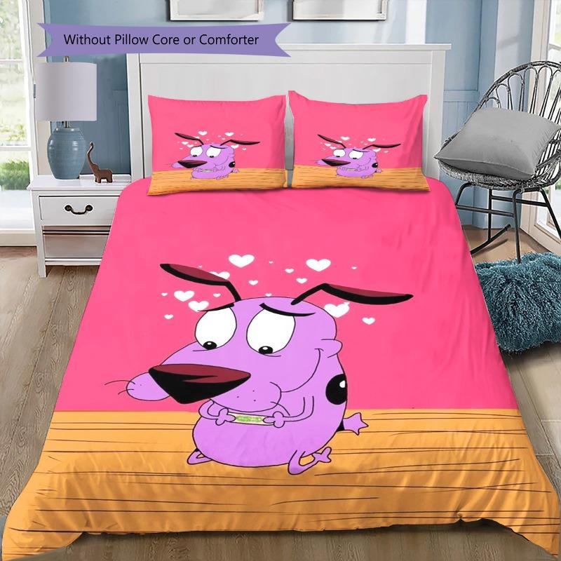Courage The Cowardly Dog Cartoon 3 Pieces Bedding Set Soft Microfiber Duvet Cover Set With 2 Pillowcases For Bedroom Home Decor Without Comforter