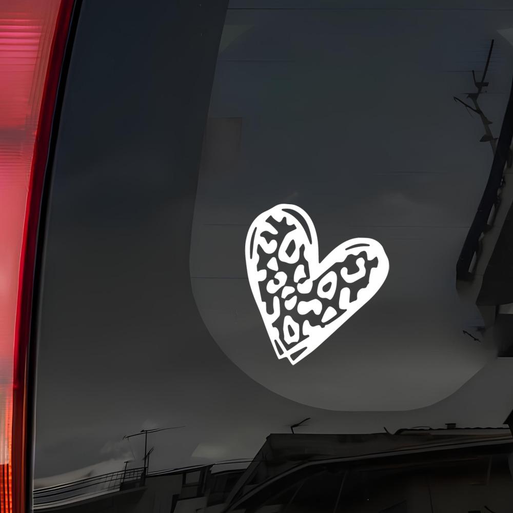 1pc Heart Shaped Leopard Print Car Stickers for Auto Rear Window Windshield Rearview Mirror Bumper Decors Motorcycle Body Decals