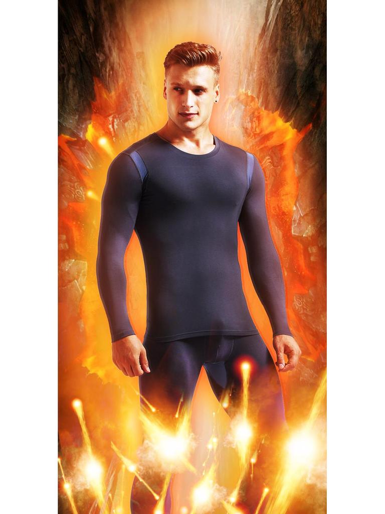 Комплект мужского термобелья, теплый хлопковый свитер с круглым вырезом, молодежное осеннее термобелье, тонкое для весны, осени, зимы.