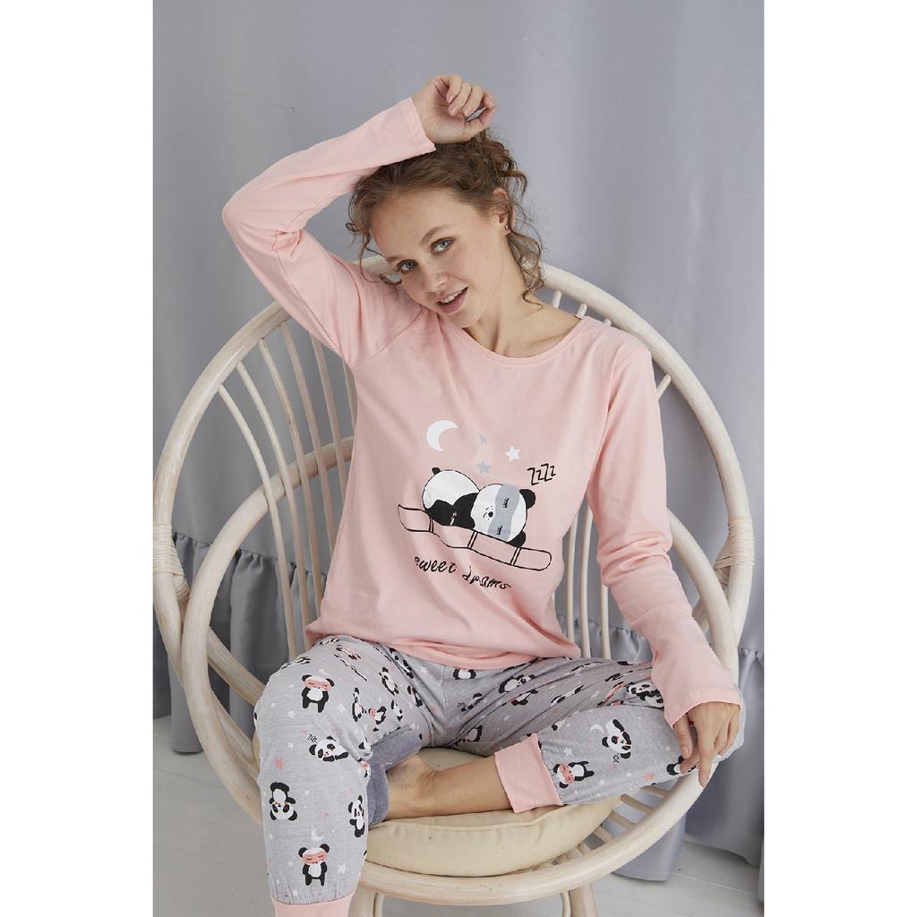 Хлопковый пижамный комплект с длинными рукавами