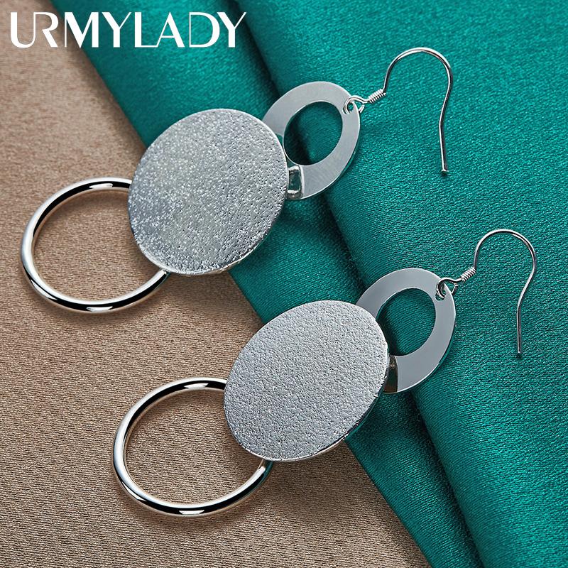 URMYLADY 925 серебро свадебный рождественский подарок ретро двойной матовый геометрический кулон ожерелье серьги модные комплекты ювелирных изделий