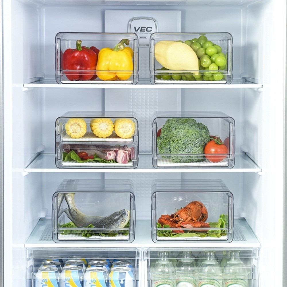Transparent Food Container with Drain Tray Large Capacity Vegetable Fridge Organizer Kitchen