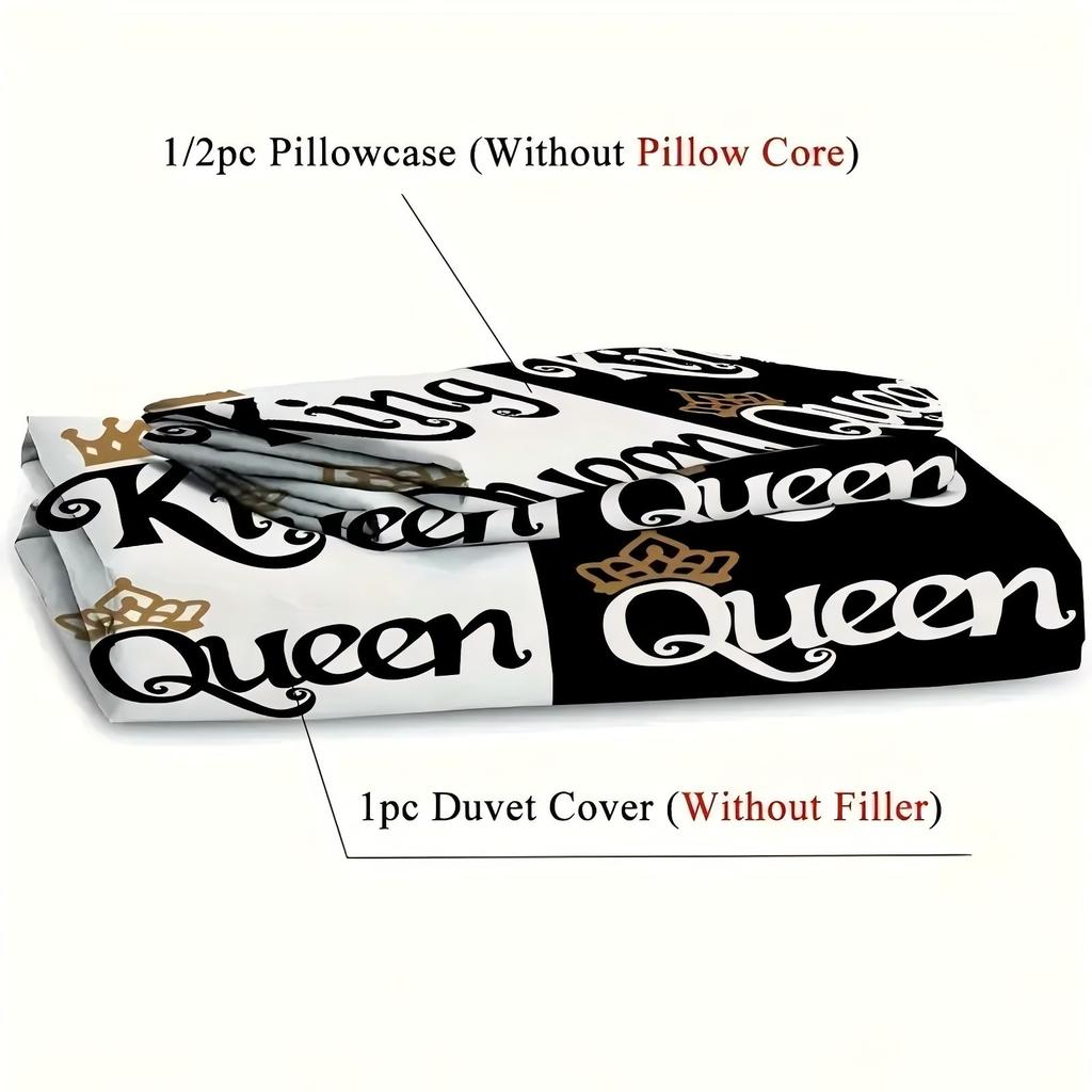 Black White King Queen Crown Design 3D Printed Quilt Cover Soft Comfortable Bedding Cover Home Textiles Duvet Cover Pillowcases
