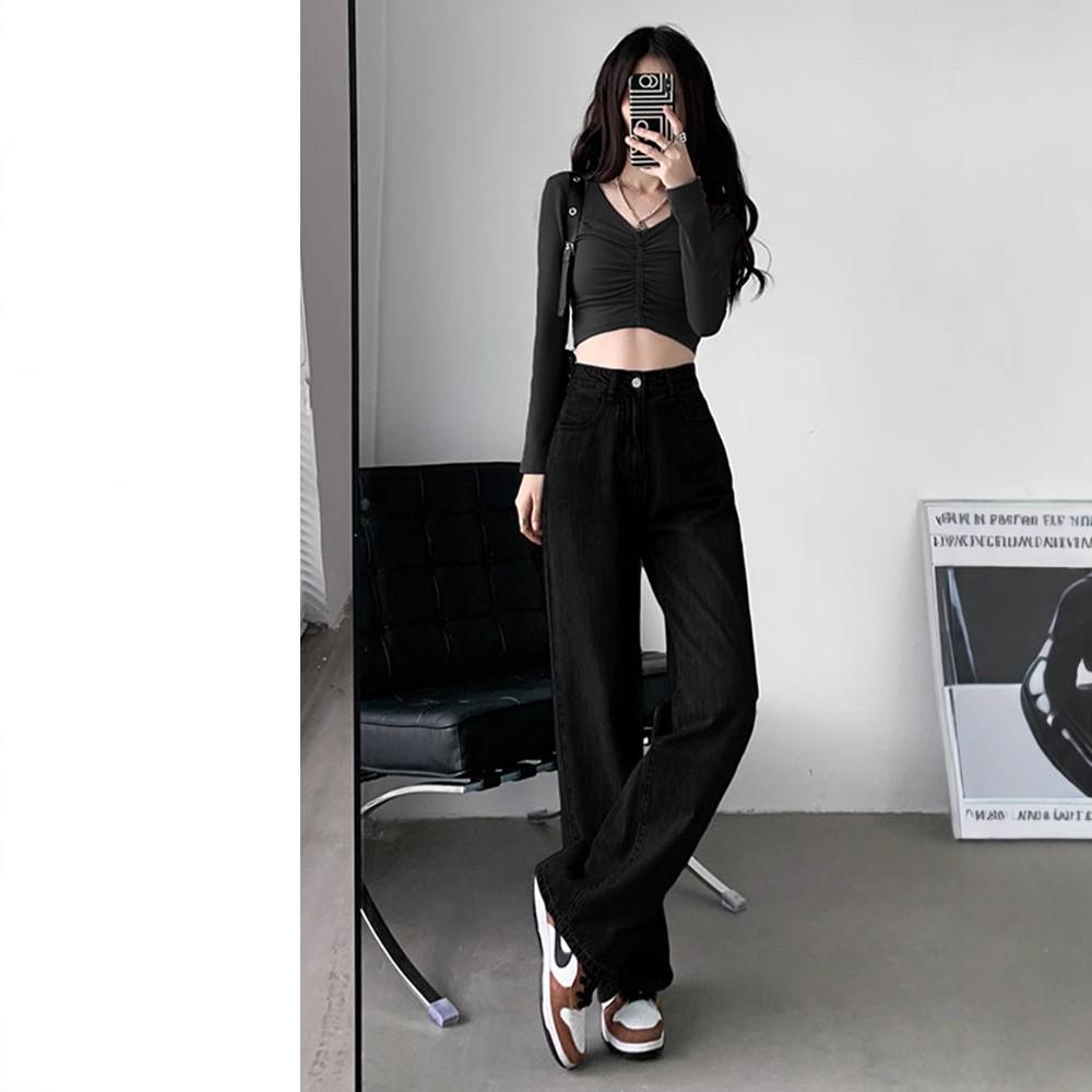 Женские джинсы с высокой посадкой и прямыми штанинами: Весна 2025, Тонкий, Маленький размер, Свободный, Широкие брюки, В пол