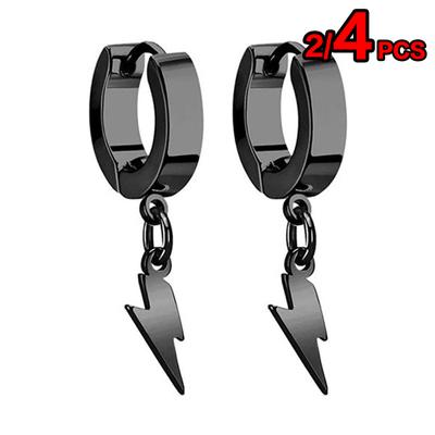 2/4 шт. унисекс, панк, хип-хоп, нержавеющая сталь, серебро, черное золото, молния, висячие серьги-обручи, подарок для женщин, мужчин, мальчиков, подростков