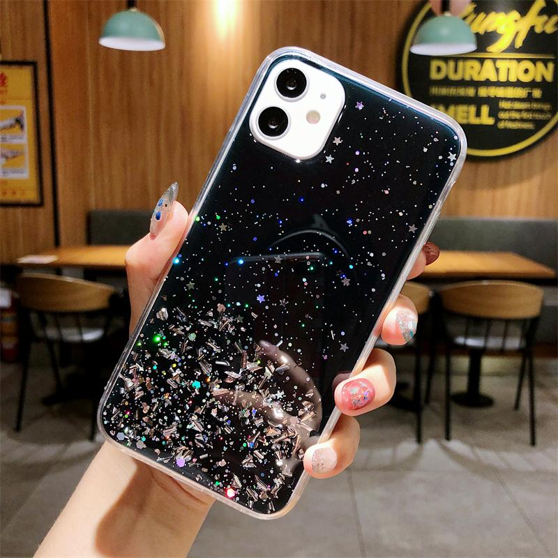 Блестящий чехол для телефона «Звездное небо» для iPhone 16 promax 15 14 Plus 13 12 Pro 11 Xs Max X XR 7 8 SE Блестящий Звездный Сияющий Прозрачный Чехол