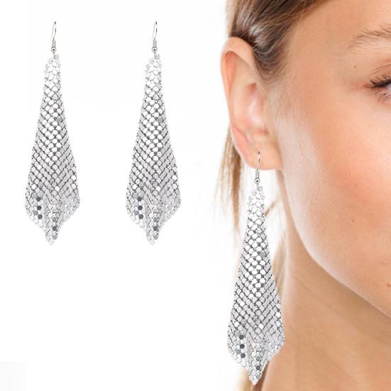 1 Pair Women Hook Earrings Shiny Sequin Anti-allergy Tassel Lightweight Ear Decoration Jewelry Prom Cocktail Party Hanging Earrings Dangle Earrings