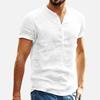 Summer Men's Short-sleeved Cotton and Linen T-shirt Retro Loose Solid Color Shirt Stand-up Collar Shirt
