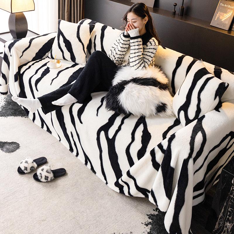 Кролик с принтом зебры, плюшевое полотенце для дивана, осенне-зимняя универсальная нескользящая подушка для гостиной, высококачественный чехол, утолщенное зимнее одеяло