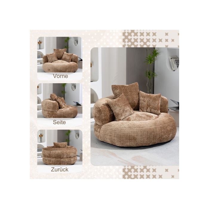 Canapé - MUVOE - Lazy Boy - Chenille marron - Chaise longue confortable - Haut dossier