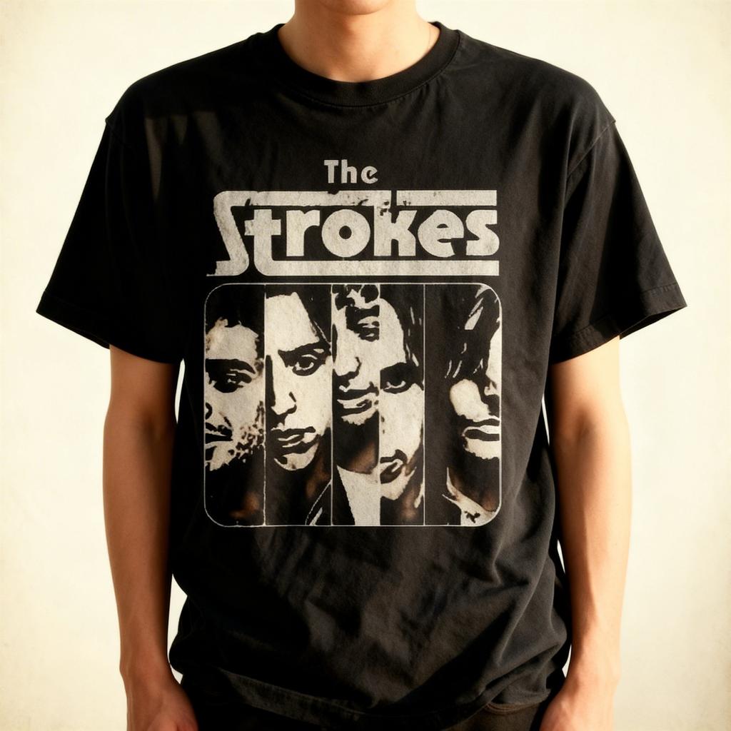 Women's Graphic Tee The Strokes Band Tour Shirt Retro Style Charcoal Unisex Shirt Reprint