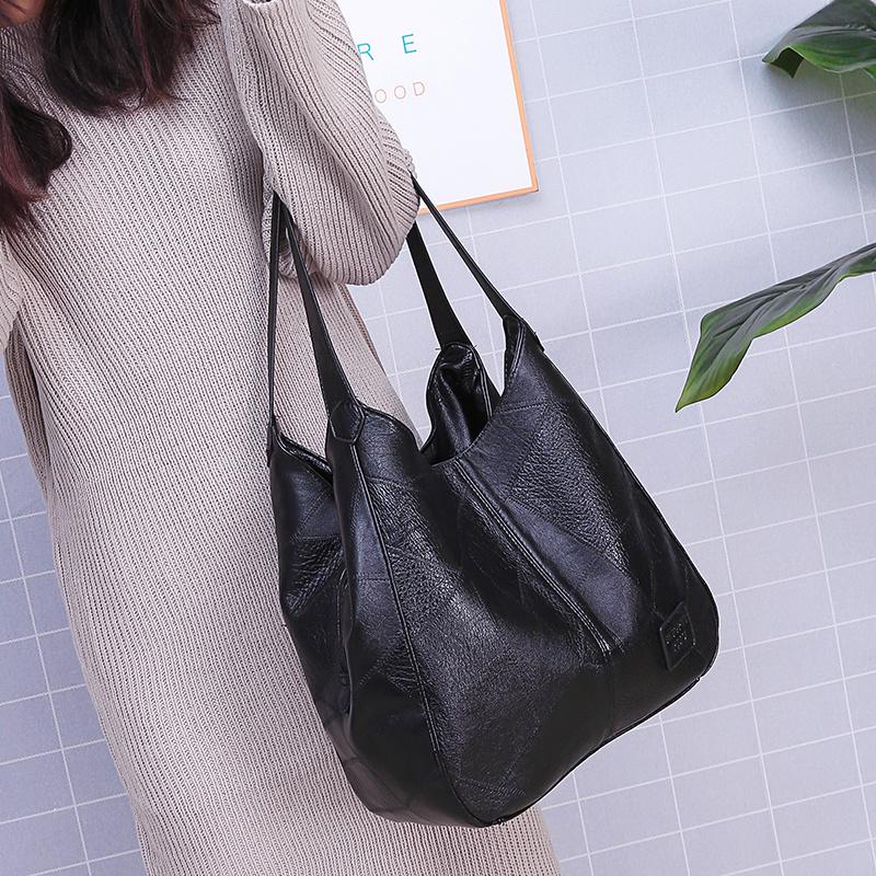 Women Solid Color Bag Vintage Shoulder Bag Large Capacity Handbag