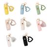 Lipstick Clip Keychain Pendant with Mirror Imitation Leather Lip Gloss Holder Heart-Shaped Pendant Alloy Key Ring