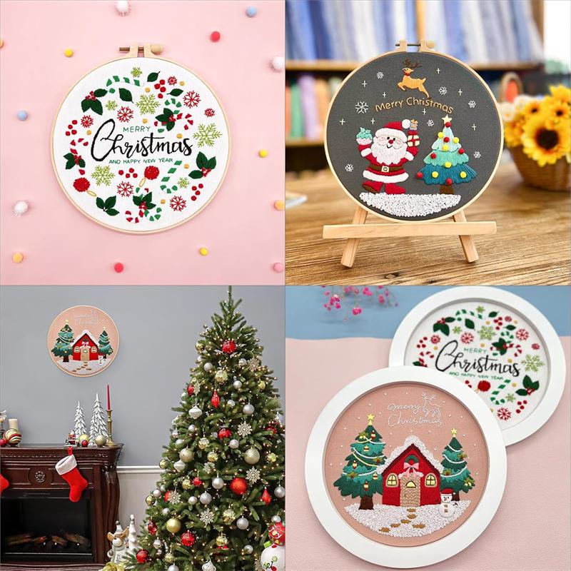 1 Piece Christmas Embroidery Starter Kit Stamped Cross Stitch Kit for Beginner