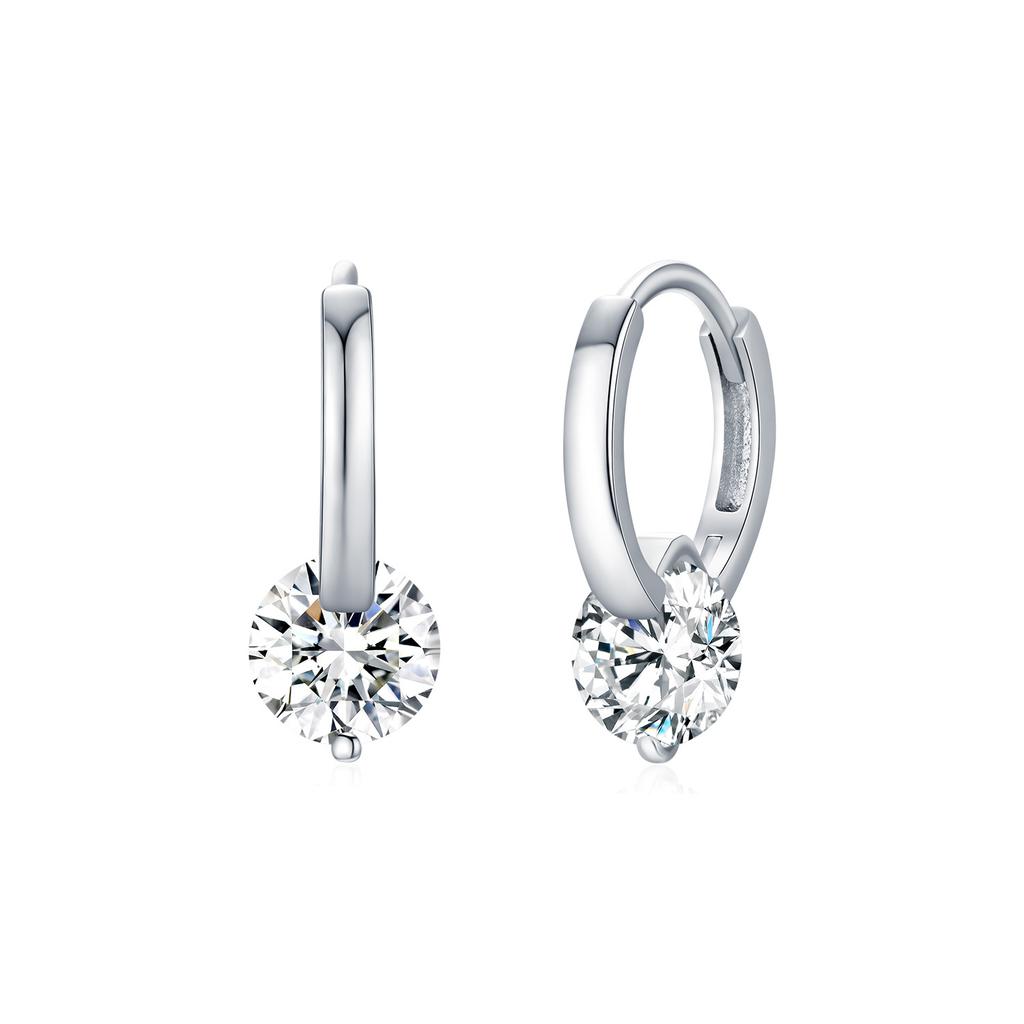 Minimalist Round Cut 1CT VVS1 Moissanite Hoop Earrings 925 Silver Rhodium Plated Non Tarnish Hypoallergenic Fine Jewelry Women