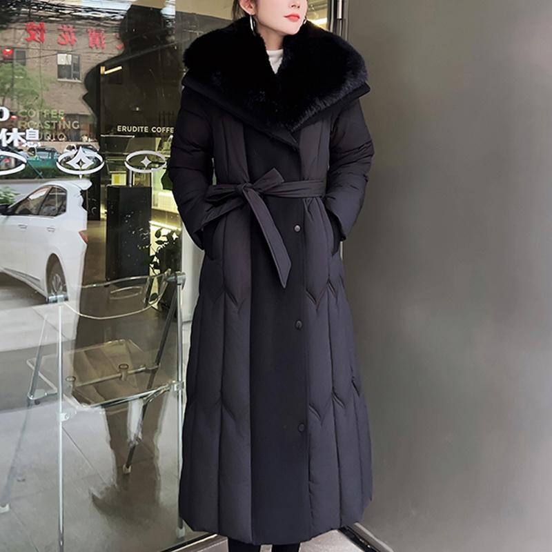 Plus Size L-7XL Fashion Winter Jackets Woman Long Parkas Hooded Big Faux Fur Collar Loose Thick Warm Overcoat Casual Women's Coats With Belt