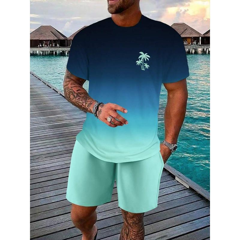 Гавайская мужская футболка с коротким рукавом и пляжные брюки, летний повседневный мужской костюм, футболки для улицы, мужские спортивные шорты