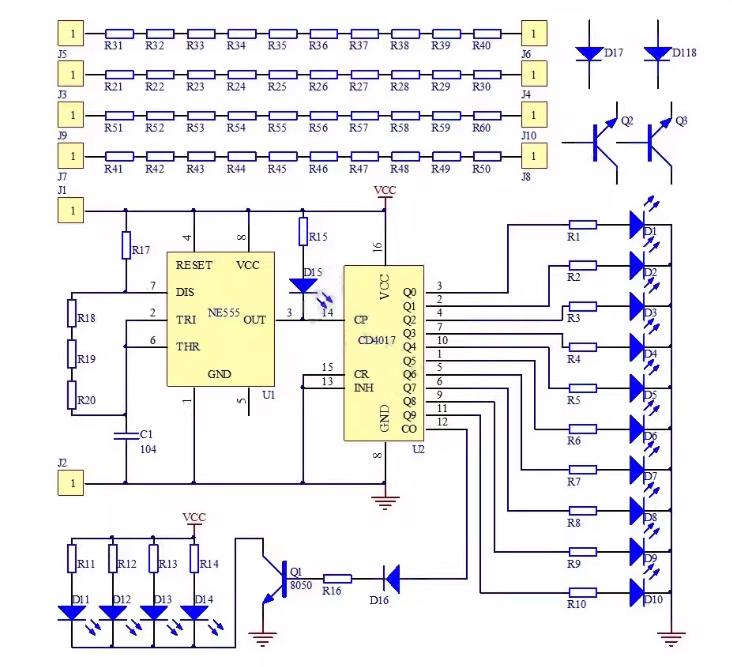 Набор плат CD4017 LED Chaser для обучения SMD-пайке Включает две зоны для практики Размер 85x54 мм Питание 3-5 В постоянного тока
