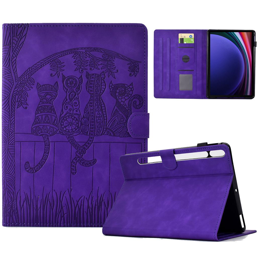 For Samsung Galaxy Tab S9 Case Cats Imprinted PU Leather Card Slots Tablet Cover
