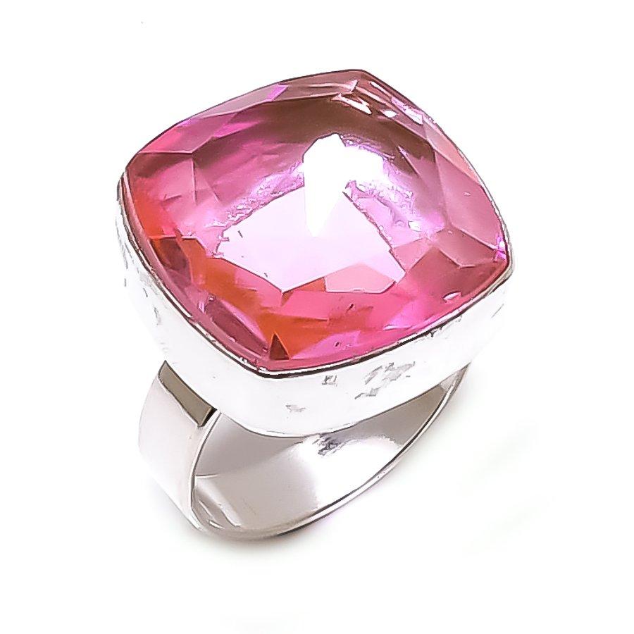 Розовый Кунцит Драгоценный камень Ручной работы Ювелирное изделие Кольцо из стерлингового серебра 925 пробы Размер 10 P2g63