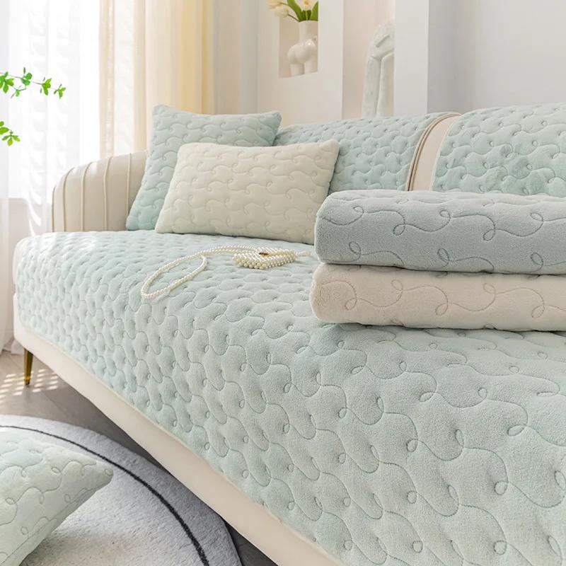 Plush Sofa Cushion Thickened Milk Velvet Little Fresh Sofa Cover Living Room Four-Season Sofa Cushion Simple Modern Non-Slip Mat
