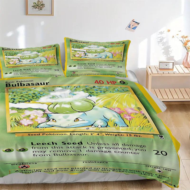 Bulbasaur'S Leech Attack Print 3Pcs Bedding Set,Duvet Cover with 2 Bedro,Pillowcase Home Birthday Gift